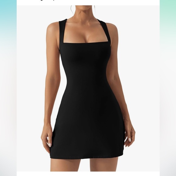 QINSEN Women's Square Neck Bodice Dress Sleeveless Stretch Flare Mini Dresses - Picture 6 of 9